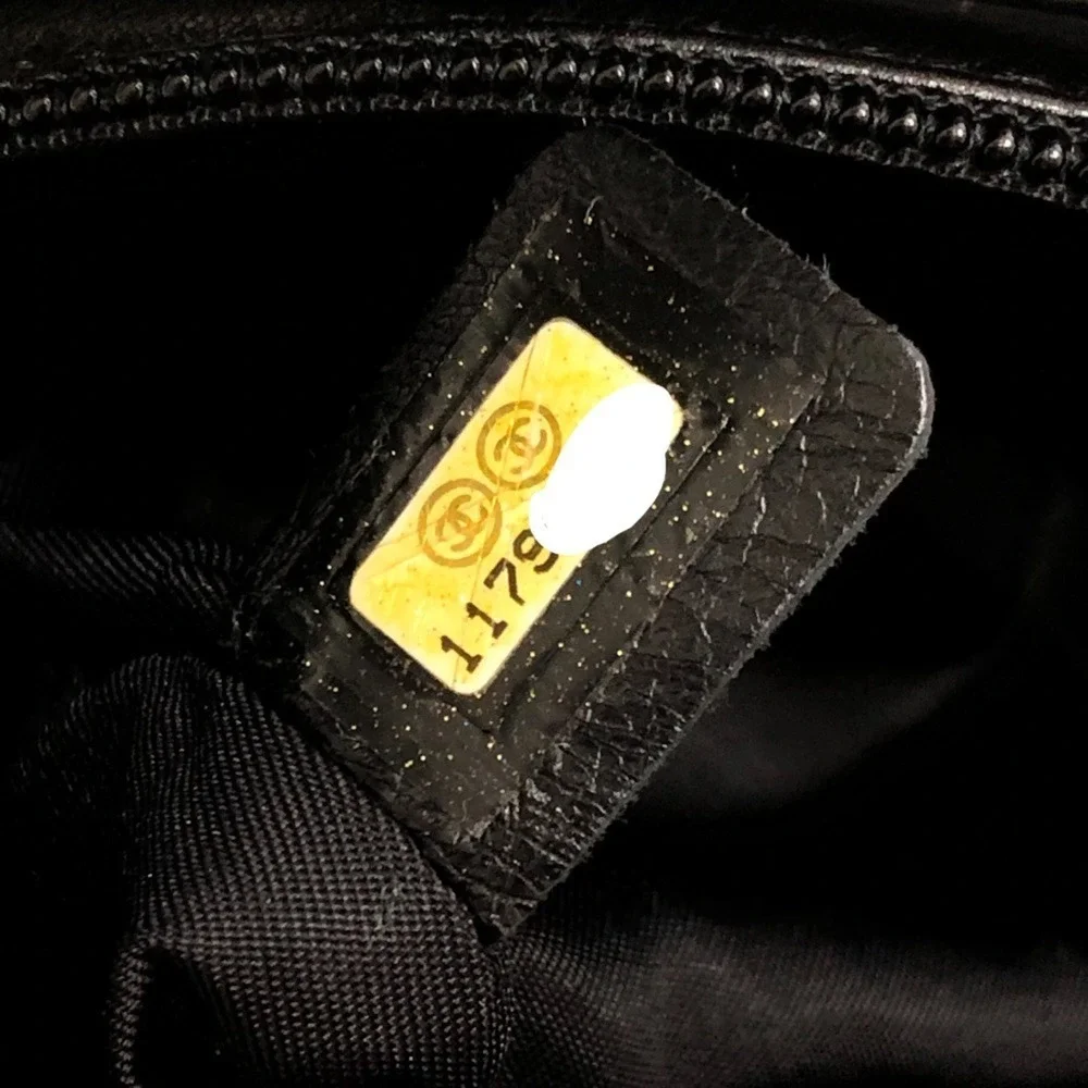 CHANEL Black Leather Logo Tote Bag